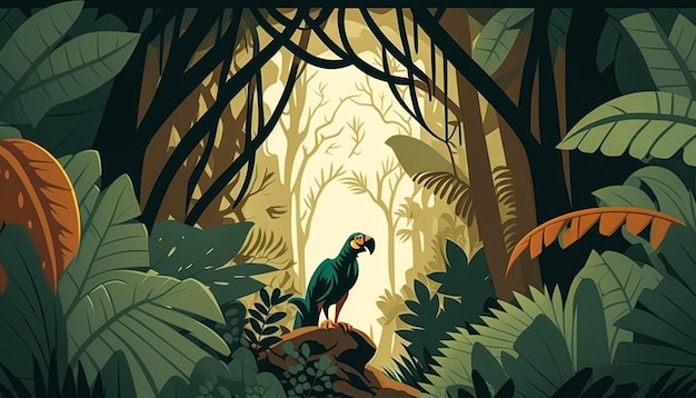 정글 숲 보기 열대 나무 생성 AI