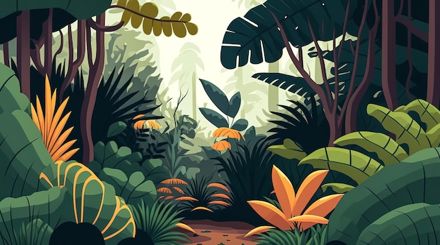Джунгли, лес, вид на тропические деревья, генеративный AI