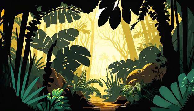Jungle forest view tropical trees generative AI