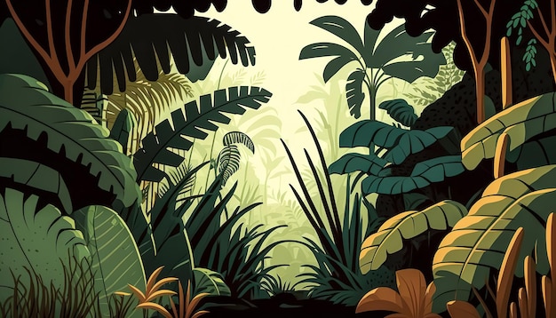 Jungle forest view tropical trees generative AI