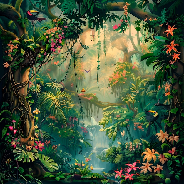 Jungle landscape digital art illustration