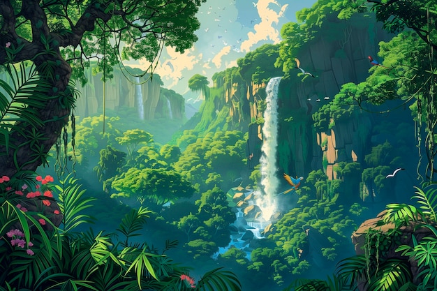 Jungle landscape digital art illustration