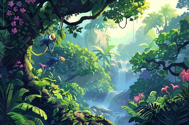 Free photo jungle landscape digital art illustration