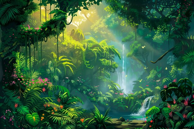 ジャングル風景のデジタルアートイラスト