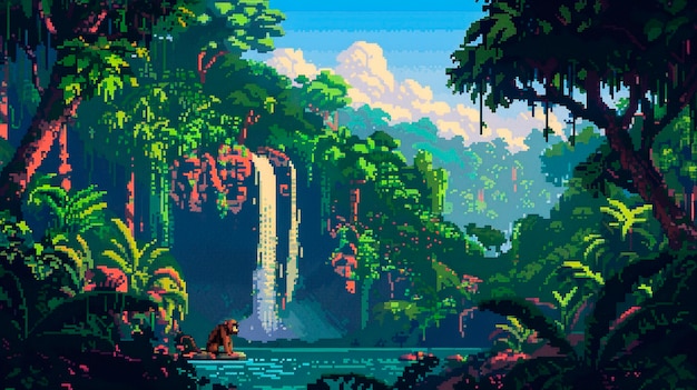 Free photo jungle landscape in pixel art style