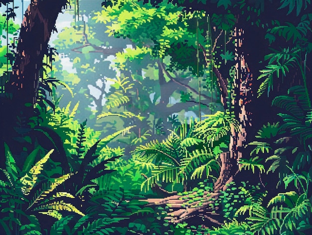 Free photo jungle landscape in pixel art style