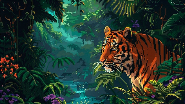 Free photo jungle landscape in pixel art style