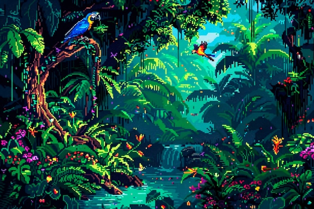 Free photo jungle landscape in pixel art style