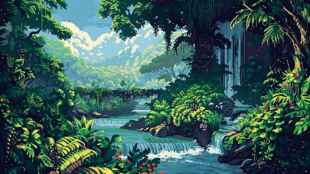 Free photo jungle landscape in pixel art style