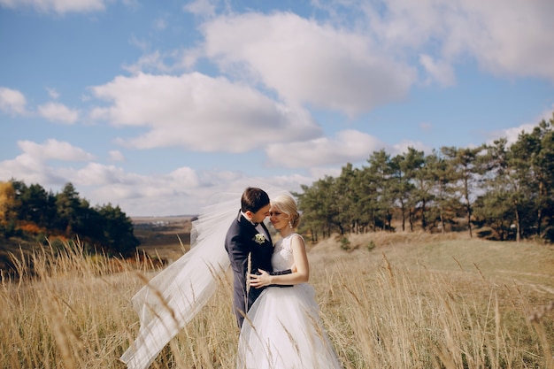 Just married in a field