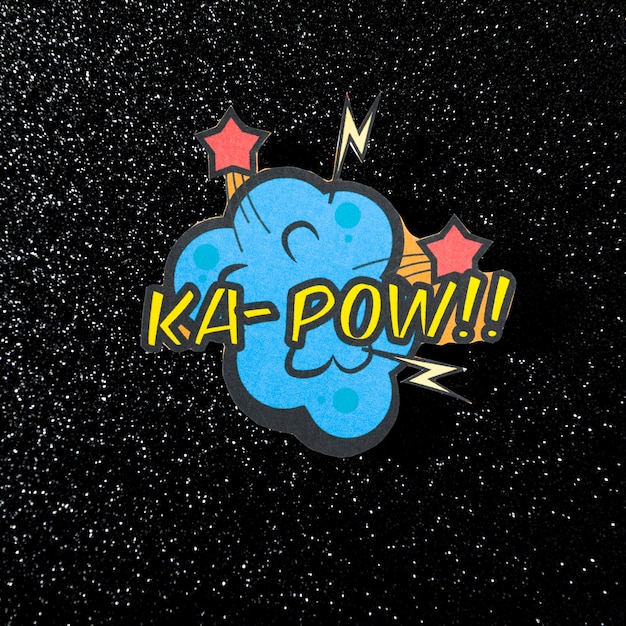 Free photo ka pow comic expression vector text on glittering dark background