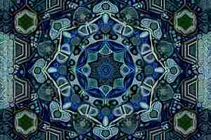 Free photo a kaleidoscope of blue and green colors is displayed in a mosaic pattern.