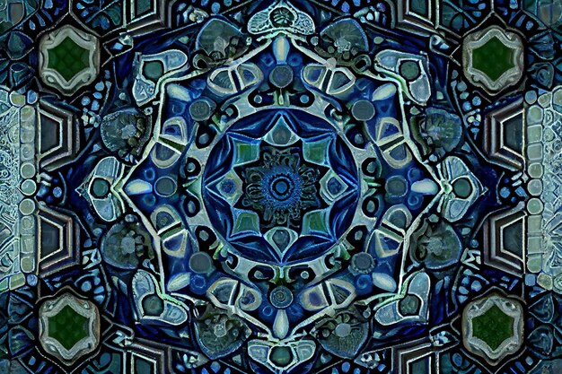 A kaleidoscope of blue and green colors is displayed in a mosaic pattern.