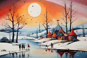 Free photo kandinsky winter landscape