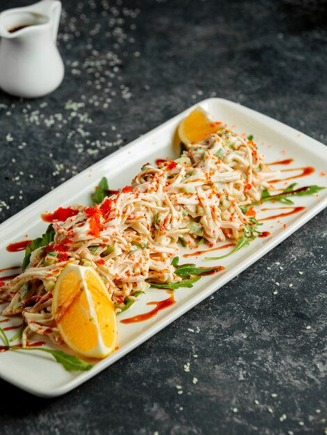 Kani salad with crab potato cucumber japanese mayonnaise and red tobiko