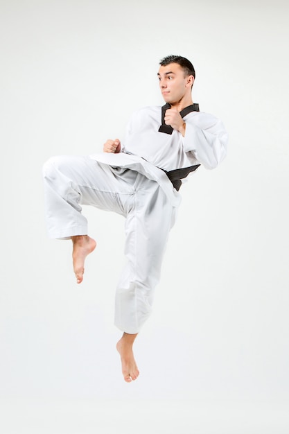 The karate man with black belt