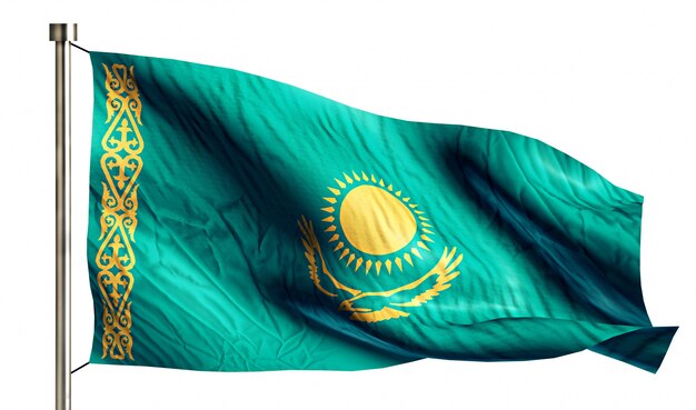 カザフスタンの国旗は、3Dの白い背景を分離