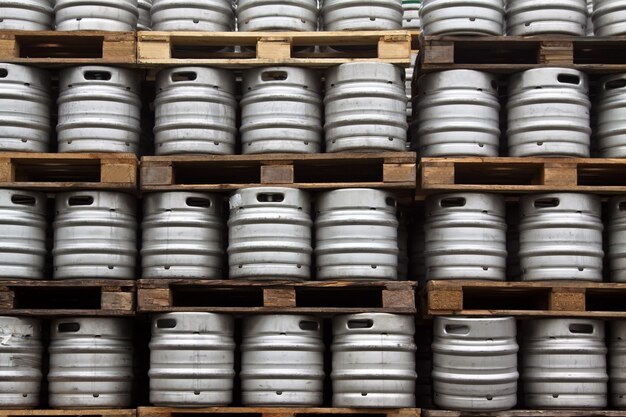 kegs of beer in regular rows