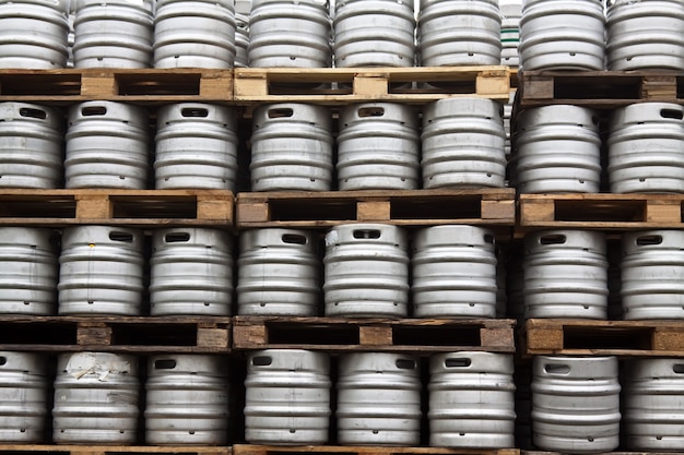 kegs of beer in regular rows