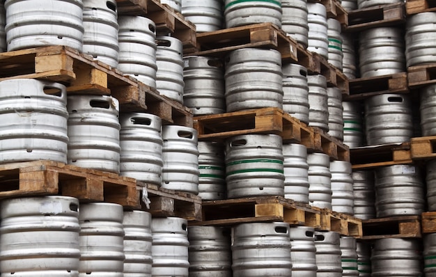 kegs of beer in regular rows