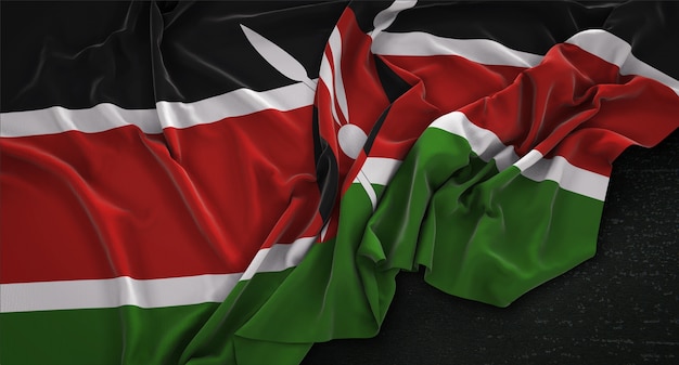 Бесплатное фото Флаг кении, сморщенный на темном фоне 3d render