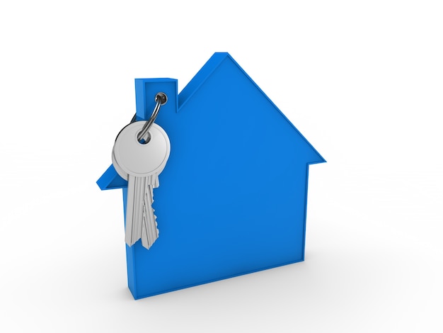 Free photo key with keychain blue house