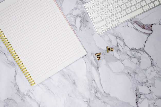 Keyboard, clips and notebook