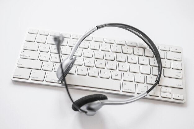 Keyboard and headphones on desktop