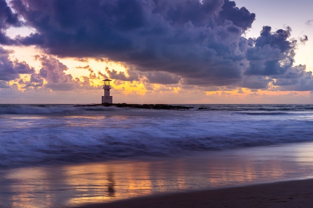 Khao Lak lighthouse at sunset, Thailand.