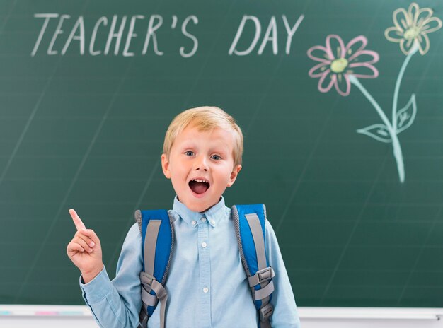 Kid being enthusiast about teacher's day