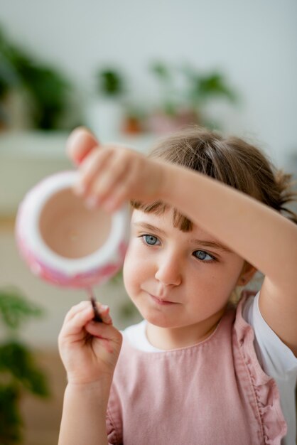 Kid DIY pot painting hobby at home