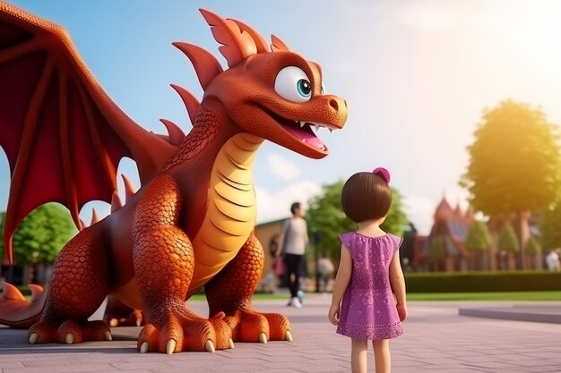 Kid and dragon hanging out