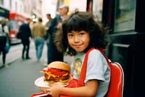 Free photo kid enjoying a burger meal