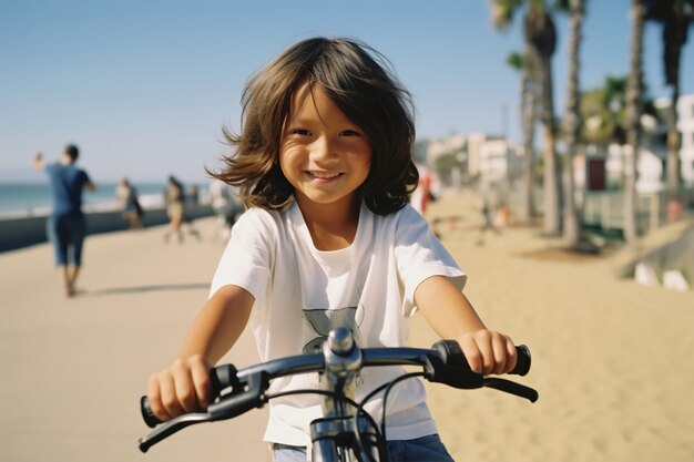 自転車で楽しんでいる子供