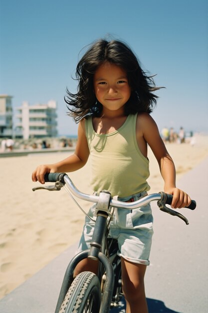 Kid having fun with bikes