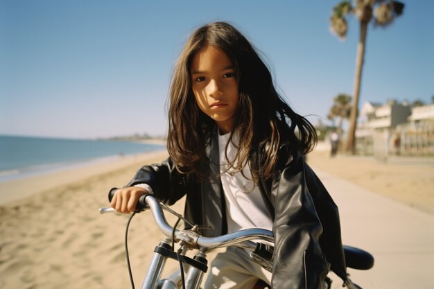 Kid having fun with bikes