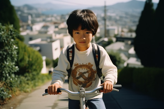 Free photo kid having fun with bikes