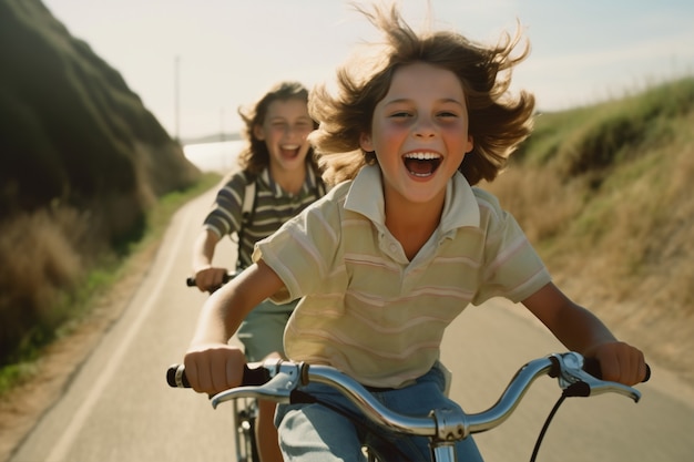 Foto gratuita ragazzo che si diverte con le biciclette