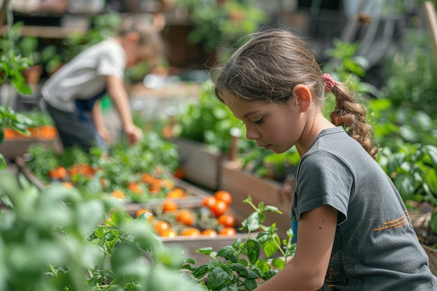 Kid learning to garden