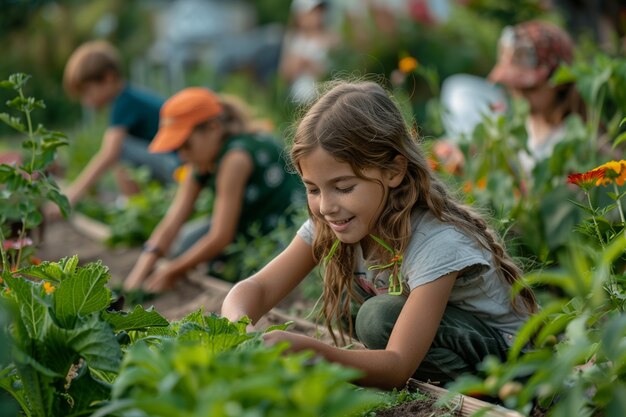 Kid learning to garden