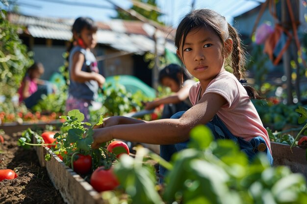 Kid learning to garden