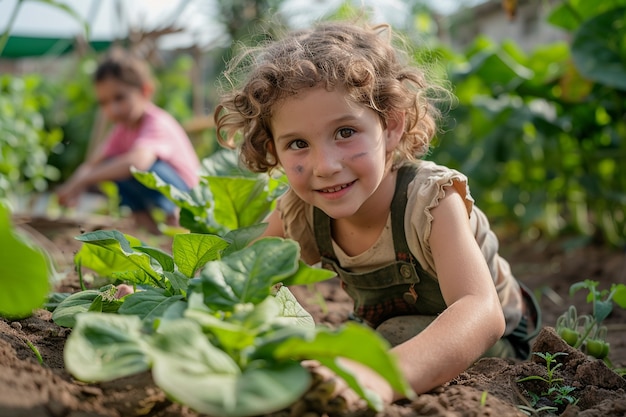 Free photo kid learning to garden