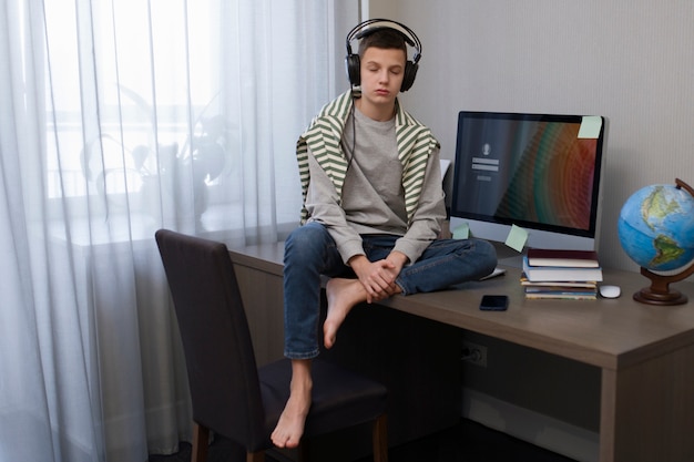 Kid meditating and focusing