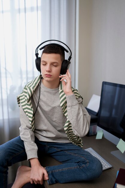 Kid meditating and focusing