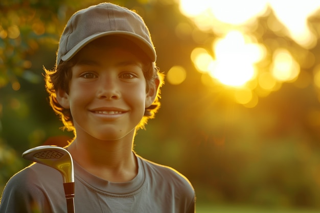 Free photo kid  playing golf in photorealistic environment