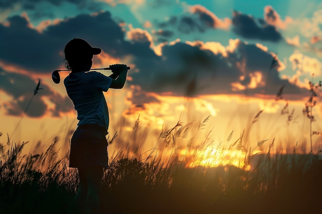 Foto gratuita ragazzo che gioca a golf in un ambiente fotorealistico