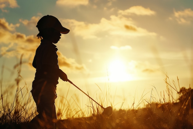 Foto gratuita ragazzo che gioca a golf in un ambiente fotorealistico