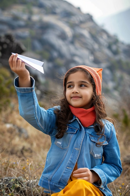 Free photo kid playing with paper plane