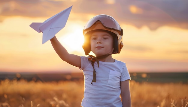 Free photo kid playing with paper plane