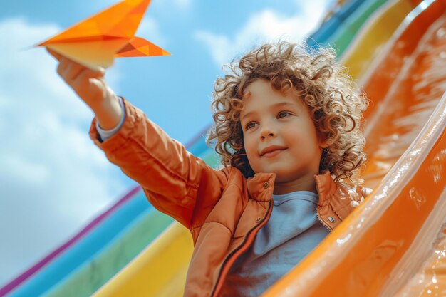 Free photo kid playing with paper plane